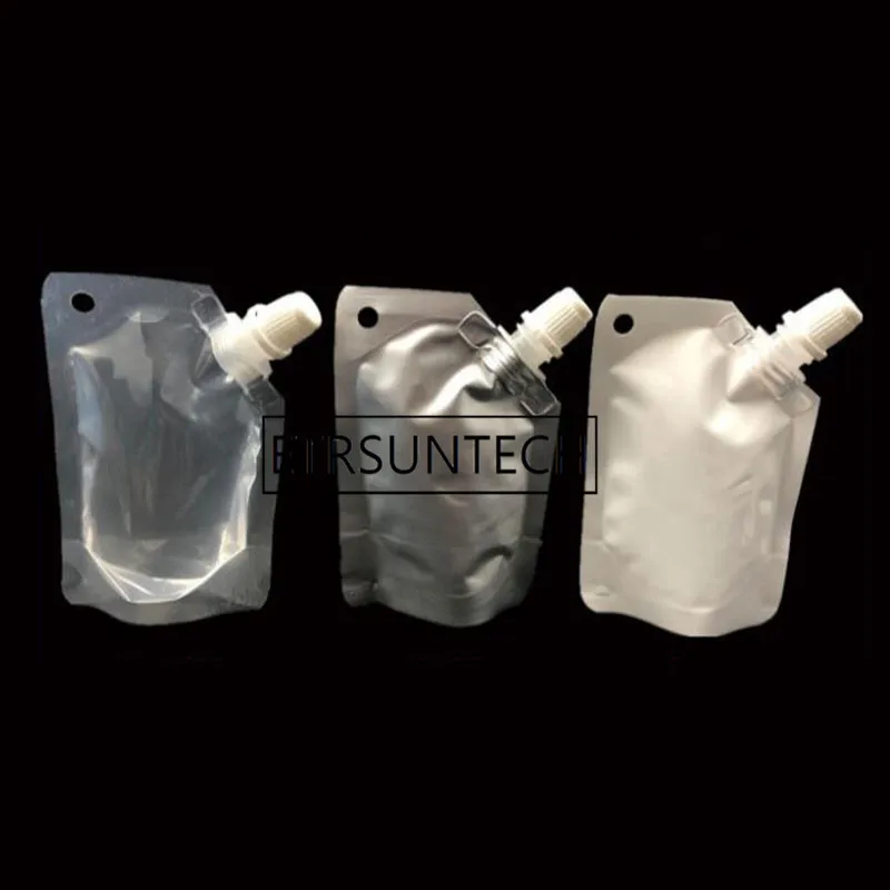 

500pcs/lot 50ml Stand Up Drinking Package Transparent Pout Bag White Doypack Spout Pouch Bags For Beverage Milk