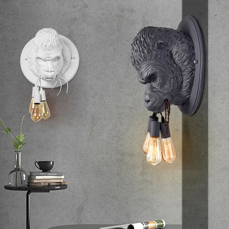 Nordic żywica Gorilla kinkiet Retro nowoczesny kinkiet Led Home Loft sypialnia nocna Home Decor oprawy ścienne oprawy oświetleniowe