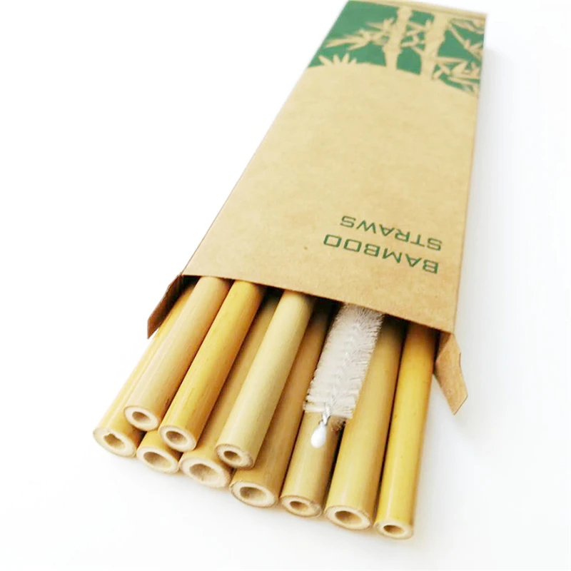 120pc Natural Bamboo Drinking Straws Eco-Friendly Sustainable Bamboo Straws Reusable Straws with Straw Cleaner and paper box