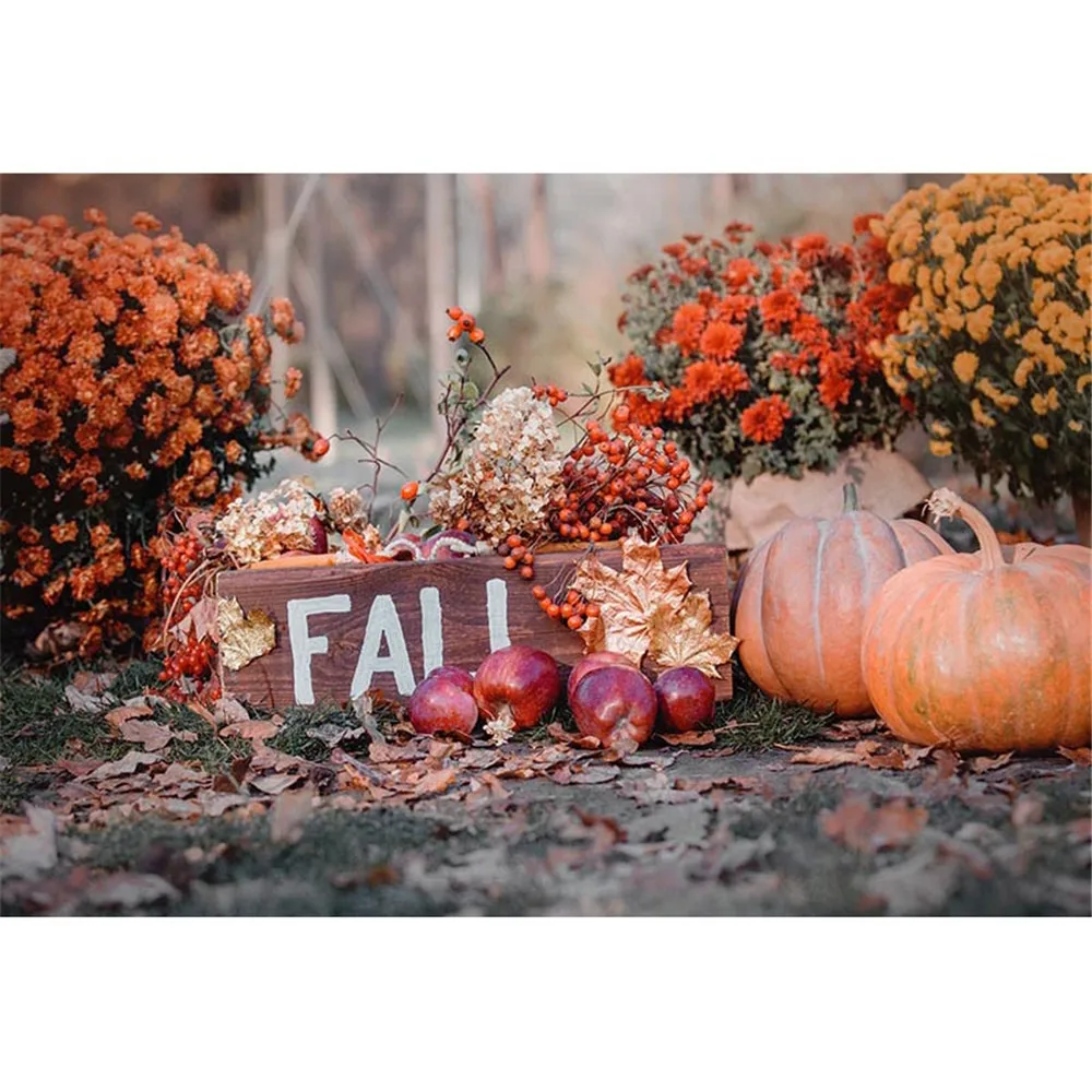 

Photographic Halloween Backdrops Printed Flowers Maple Leaves Autumn Scenery Pumpkins Newborn Baby Kids Fall Photo Backgrounds