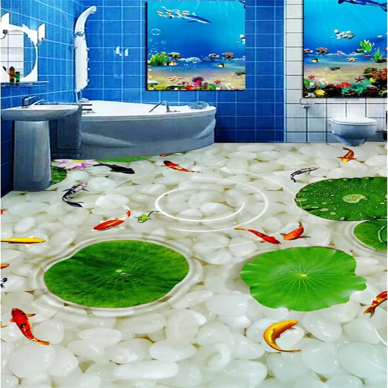 beibehang Bathroom Kitchen Custom 3D floor mural wallpaper wear non-slip waterproof thickened self-adhesive PVC floor stickers