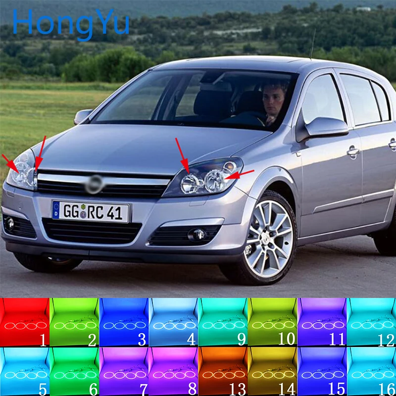 Headlight Multi-color RGB LED Angel Eyes Ring Eye DRL RF Remote Control for Opel Astra H NON projector 2007- 10 Accessories
