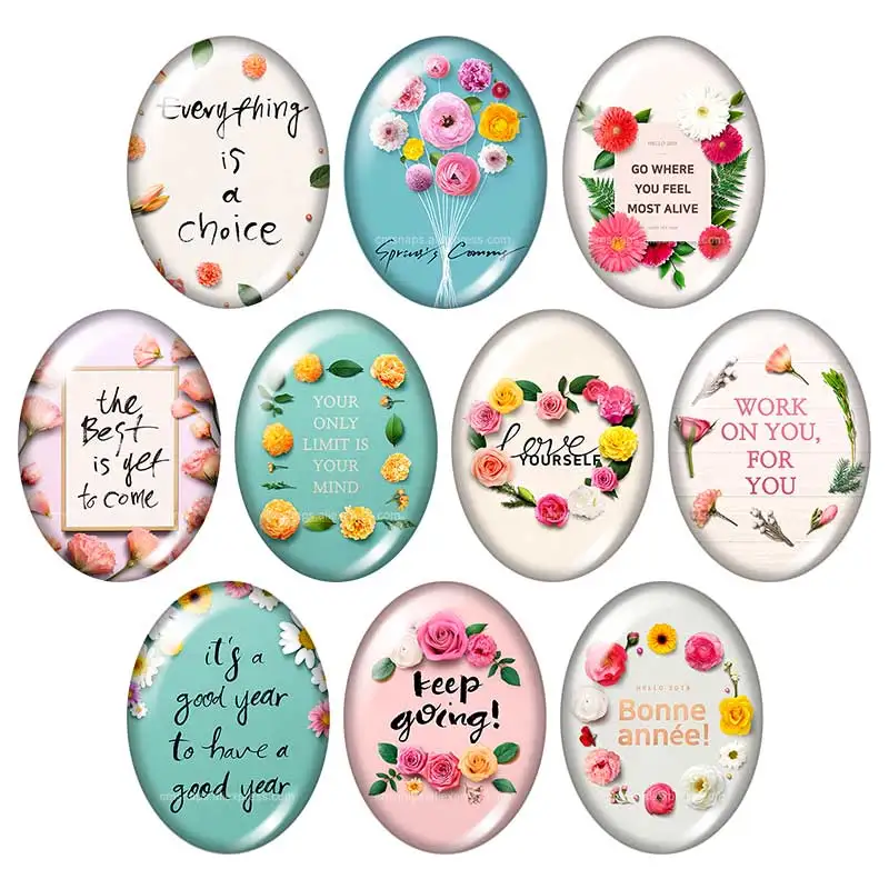 Beauty Flowers Words motto 13x18mm/18x25mm/30x40mm mixed Oval photo glass cabochon demo flat back Jewelry findings TB0194