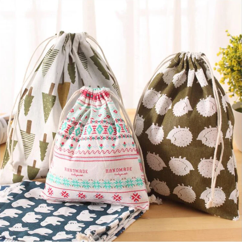 1pcs Small Cloth Bag Pouches Simple Grid Handmade Cotton Linen Storage Package Drawstring Tea Bags Small Coin Purse Travel Women