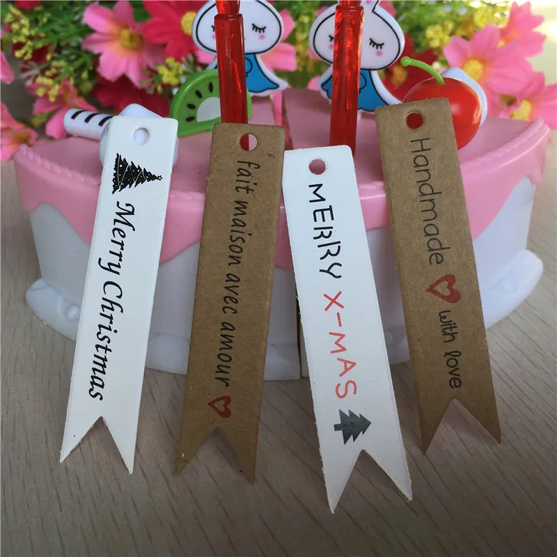 100Pcs/Lot Handmade Long Strip 7x1.5cm Paper Cardboard Hang Head Tags Labels For Price Note Party Christmas Birthday Wedding Tag