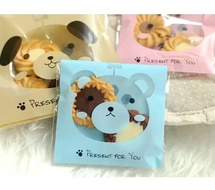 100Pcs Birthday Party Cake Gift Packages BOPP Plastic Package Bag Cute animal pastry bag Candy Bag 10*10cm