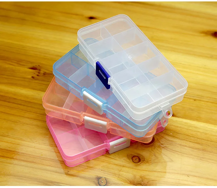 10 Grids Adjustable Transparent Plastic Storage Box for Small Component Jewelry Bead Pills Organizer Nail Art Tip Case