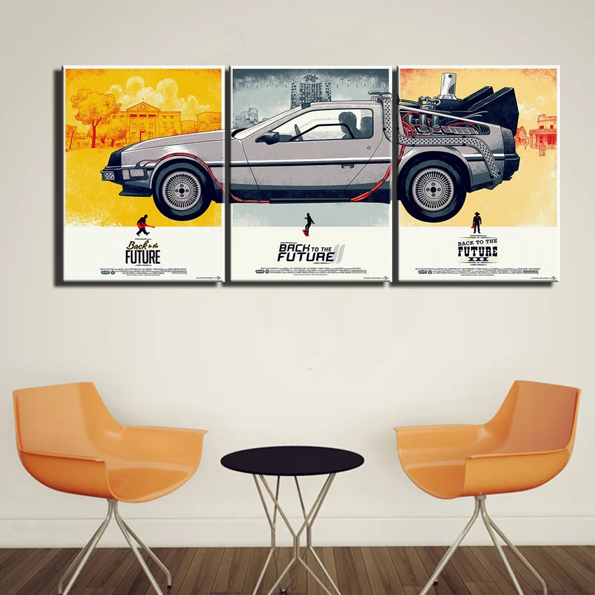 Rushed 3pc Modern Canvas Paintings back-to-the-future 1 2 3  Wall Art Oil Painting Set Bar Dinning Room Decorative Pictures