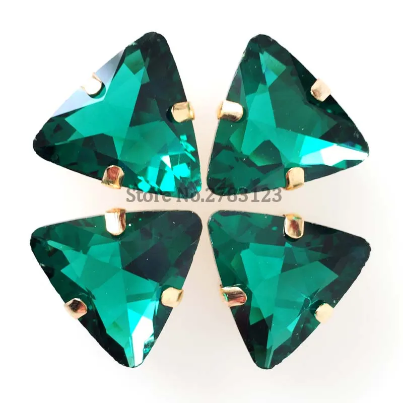 

Gold bottom Malachite green high-quality crystal glass Triangle shape flatback sew on rhinestone,diy/clothing accessories 18mm