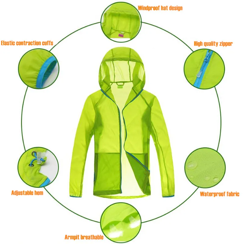 100pcs Men&Women Lovers Hooded Windproof Jacket Tops Quick-dry Fitness Anti-rain Sunscreen Anti-UV Thin Lightweight Sweatshirts