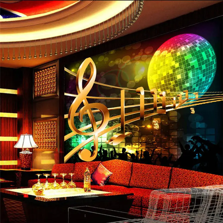 Large abstract rock music 3D room wallpaper landscape KTV bar ballroom anchor background cloth golden music sheet