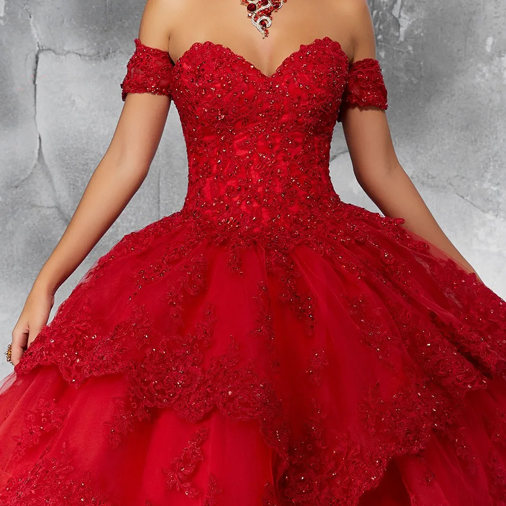 Janevini luxo princesa bola vestido vermelho quinceanera vestidos querida apliques pesado frisado concurso vestidos de baile 15 anos