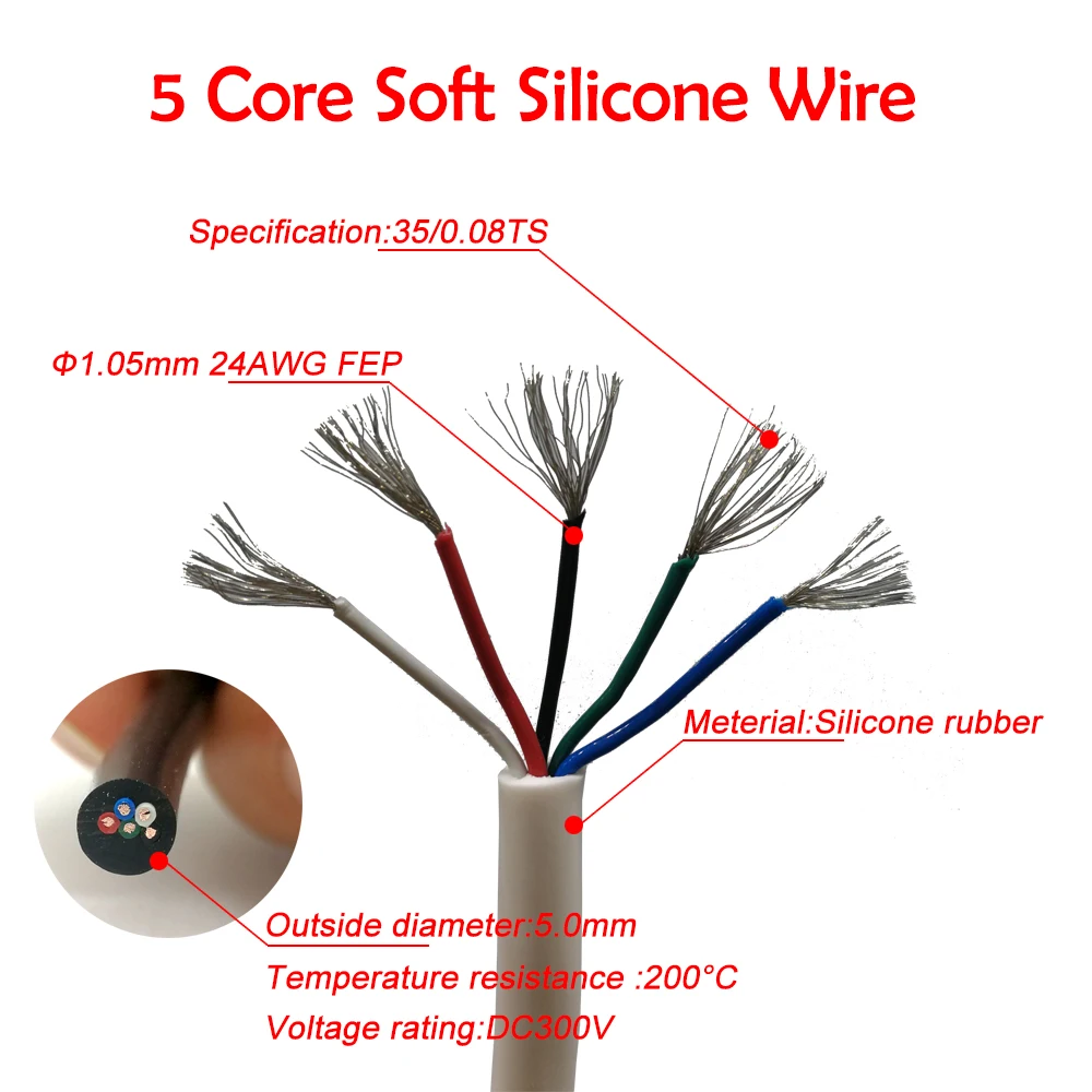 QUICKO 3C/4C/5C core Soft Silicone Wire for T12 soldering iron DIY KITS