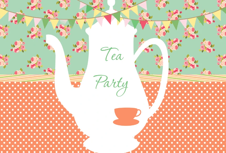 

7x5FT Flowers Pattern Cup Kettle Tea Party Polka Dots Custom Photo Studio Backdrop Background Vinyl 220cm x 150cm