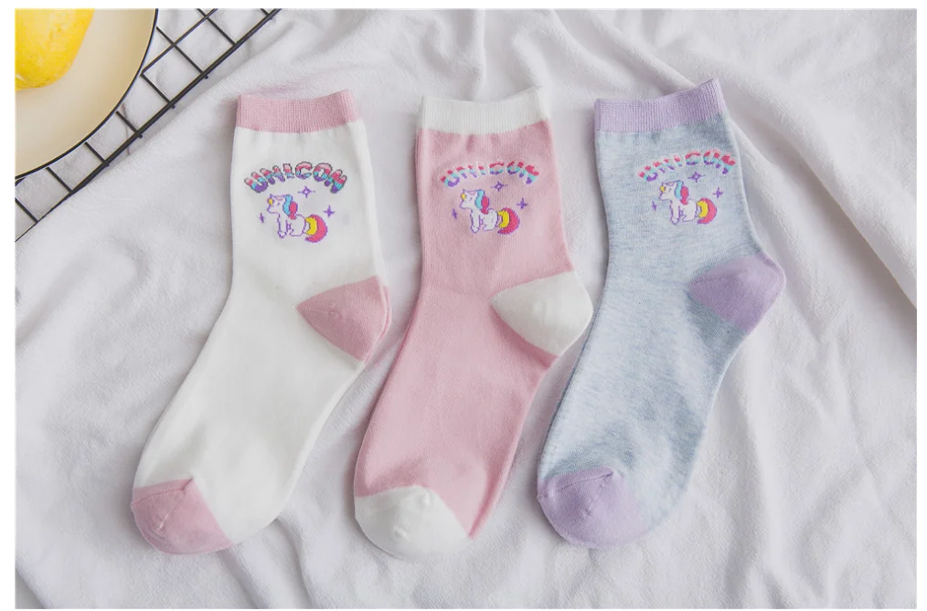 

3 pairs/Lot! Girl Funny Socks Unicorn Cartoon Animals Ins Popular Horse Kawaii Socks Harajuku Unicorn Socks For Woman Cotton