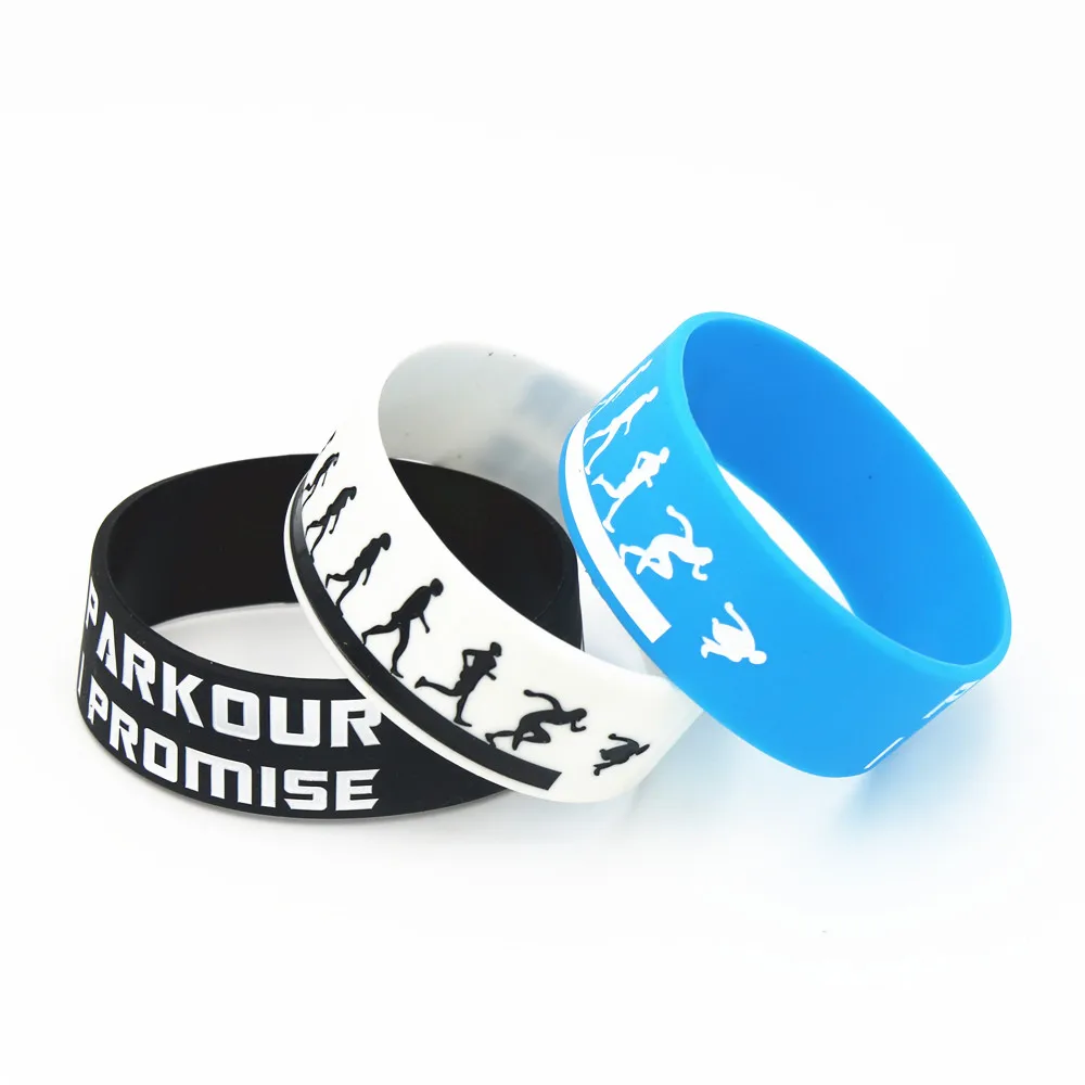 1PC Hot Sale Parkour I Promise Silicone Wristband Wide Sports Black White Blue Bracelets&Bangles for Sport Adult Size SH198