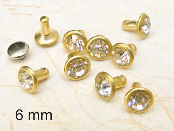 6mm clear Glass Round Rhinestone (in gold frame) Rivet Stud for more chic bag