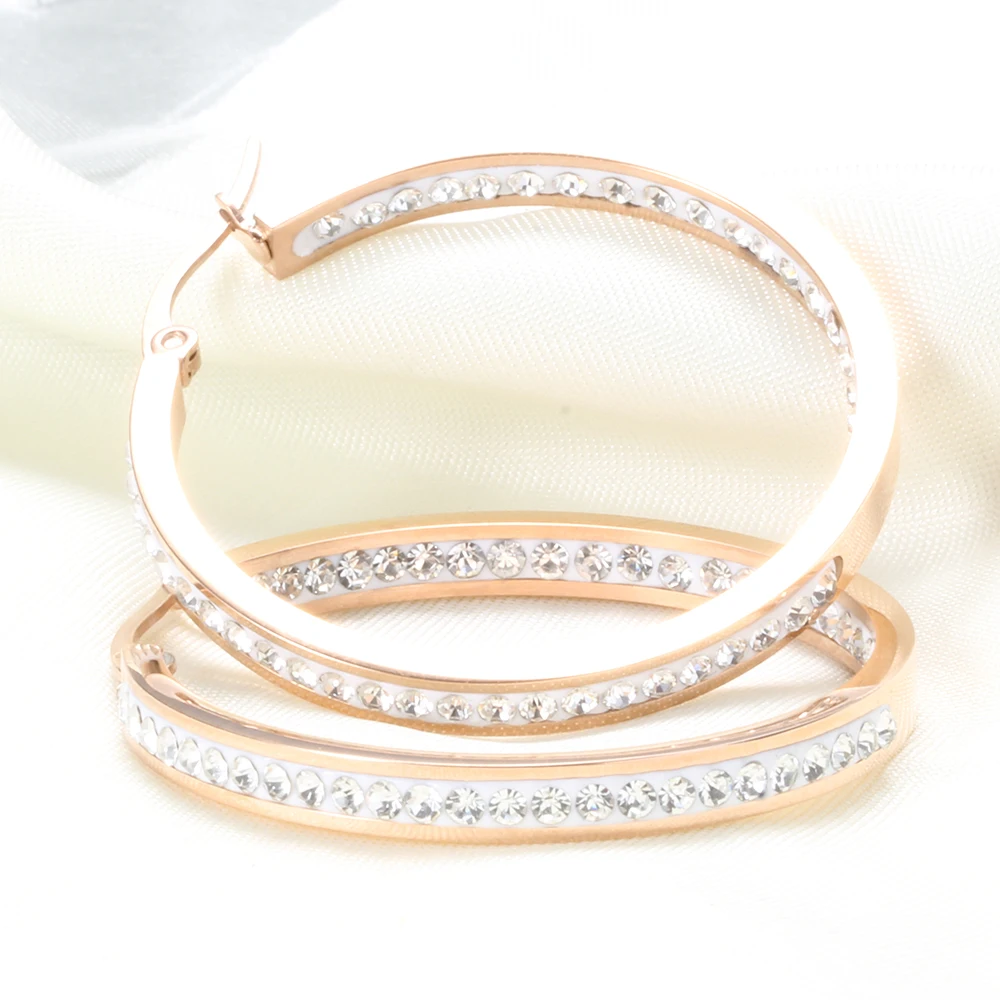 Fashion Crystal Hopp Classic Stainless Steel Rose Gold Color Crystal Hoop Earring for women