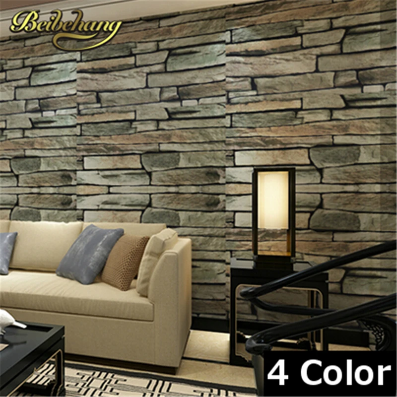 

beibehang 4 Color Retro culture brick Stone rock Faux Bricks Prepasted Vinyl Wallpaper personality waterproof bedroom wallpaper