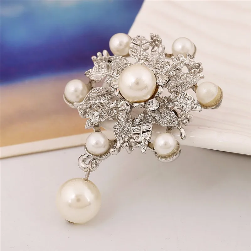 DIEZI Luxury Silver Color Flower Austria Crystal Pear Charm Water Drop Brooches Pin Women Costume Jewelry Wedding Bouquet Brooch