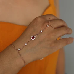 2018 rose gold color fashion delicate dropwater charm cz chain slave bracelet ring Slave Chain Link Finger Rings