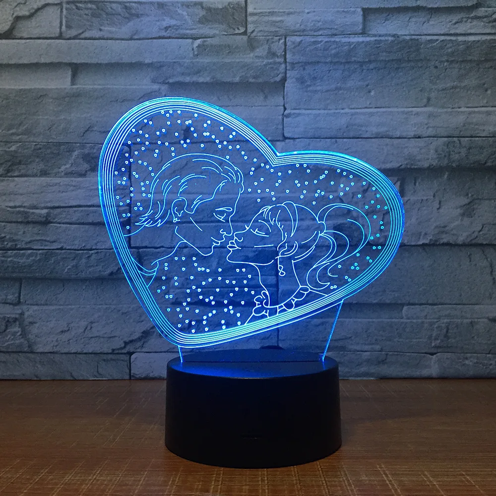 Romantic Kissing Lovers Acrylic night light Action figure 7 color adjustable Room ornament Valentine's Day gift A96