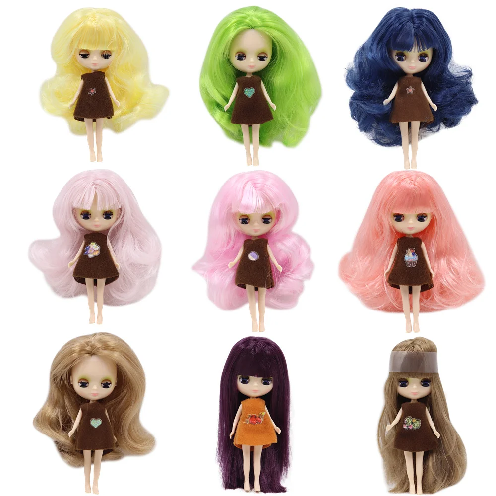 Mini Blyth nude doll 10CM multiple hair color with random dress with/without bangs normal body DIY fashion toys