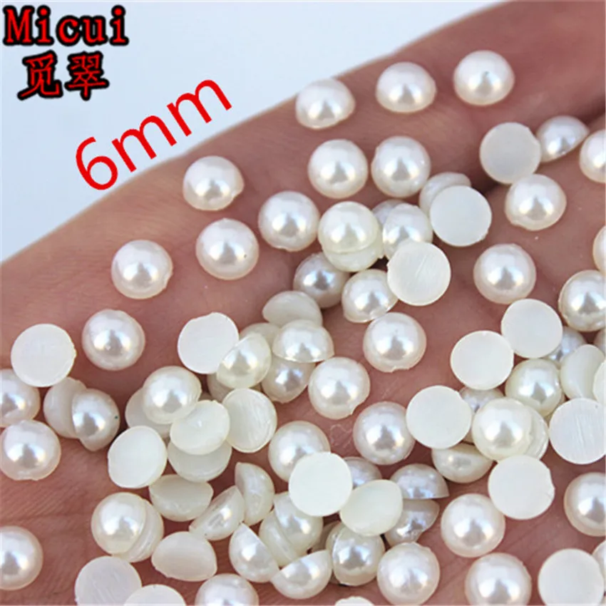 Micui 6/8/10/12mm White/Ivory Round Imitation Pearl ABS Half Pearls Flatback BeadS For Jeweory Clothes Crafts Decoration MC134