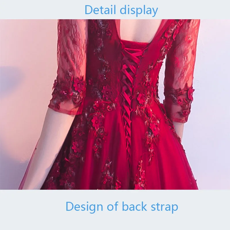 Top Quality Burgundy Prom Dresses Scoop Neck Half Sleeves 2019 A-line Elegant Formal Party Dresses 3D Appliques Prom Gowns