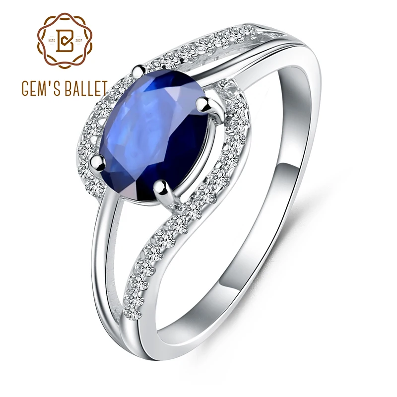 GEM\'S BALLET 1.66Ct Oval Natural Blue Sapphire Gemstone Ring 925 Sterling Silver Classic Rings for Women Wedding Fine Jewelry