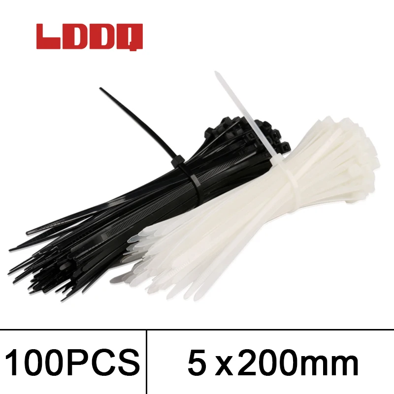 LDDQ plastic zip tie 5 mm cable numbered cable ties black and white 100 pcs cable 200 mm cable zip self locking