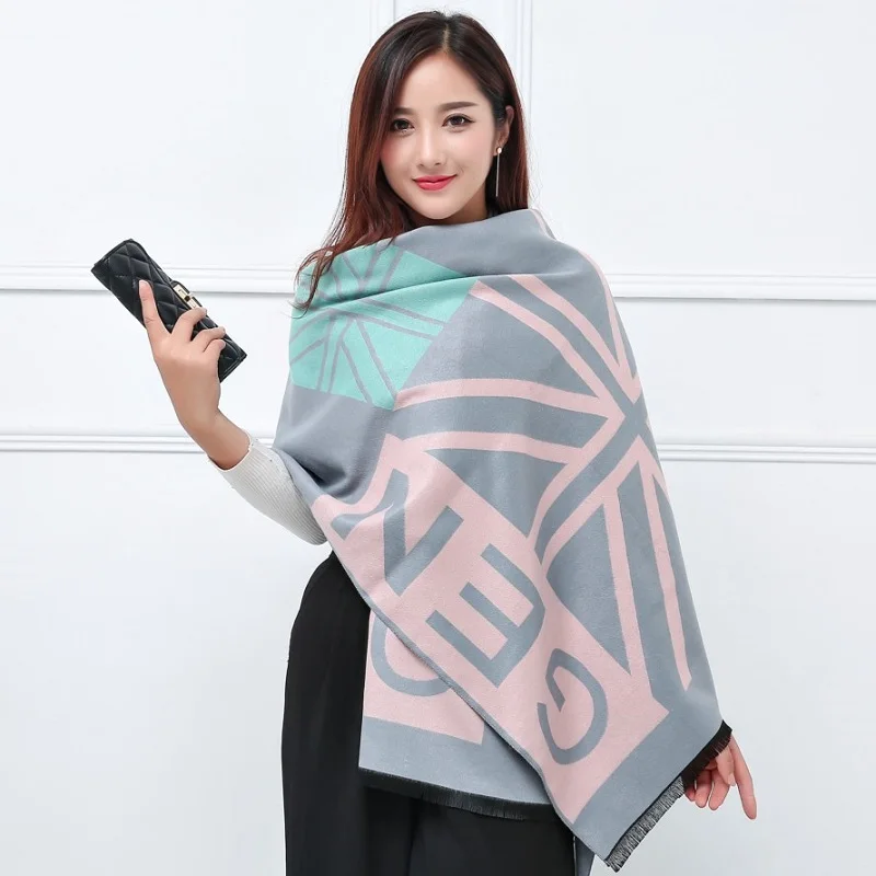 Jinjin.QC 2019 Fashion Winter Toy Bear Cashmere Scarf Women Shawls Brand Luxury UK Flag Printed Cashmere Female Thicken Scarf