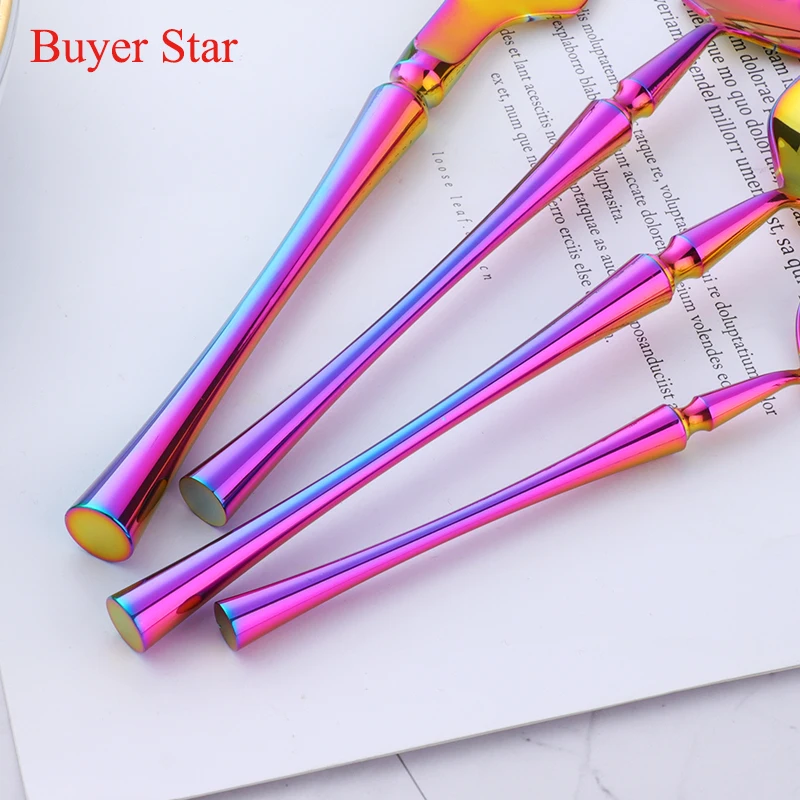 New 4-Piece Rainbow Cutlery Set Stainless Steel Flatware Set Dinner Fork Knife Scoop Teaspoon Western Food Tableware Set Gift