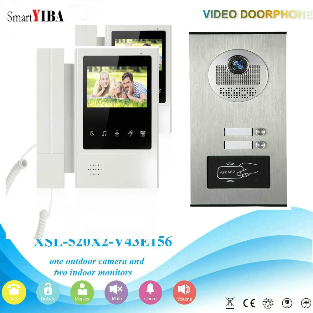 

SmartYIBA 2 Units 4.3"Color Video Door Phone Intercom Kit Multi Apartment Building Video Intercom System+1 RFID Access Camera