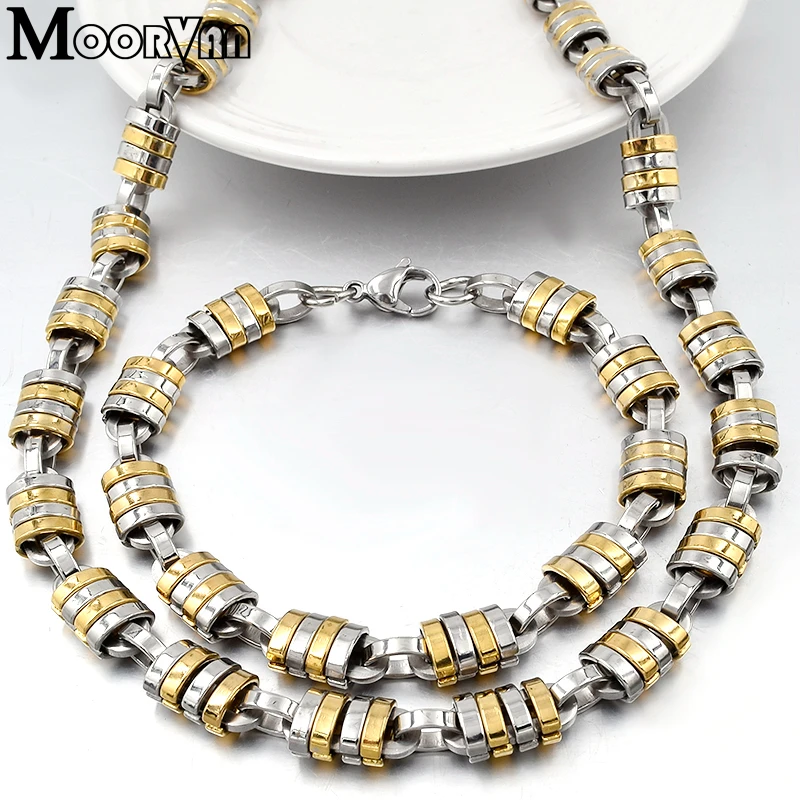 Moorvan Fashion Jewelry Set Steampunk Ancient Greek Style Stainless Steel Men\'s Jewellery Sets Link Chain Accessory 9MM Wide