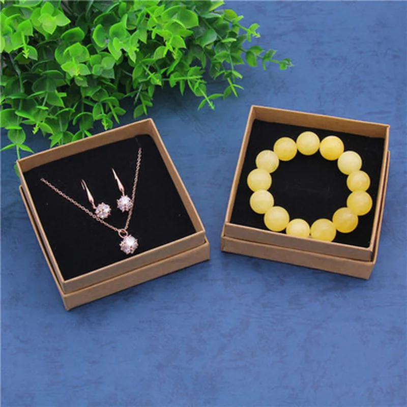 24pcs Retro Kraft Jewelry Box With Sponge Inside Ring Necklace Earring Jewelry Display Organizer Packaging Gift Cardboard Boxes