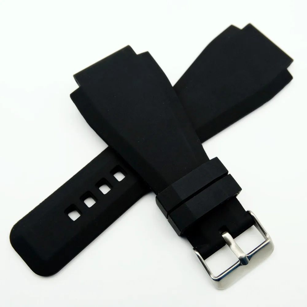 

New For Bell 34 x 24mm Silicone Rubber Watch Strap Band For Ross BR-01 BR-03 Clasp Black Watchband + Tool