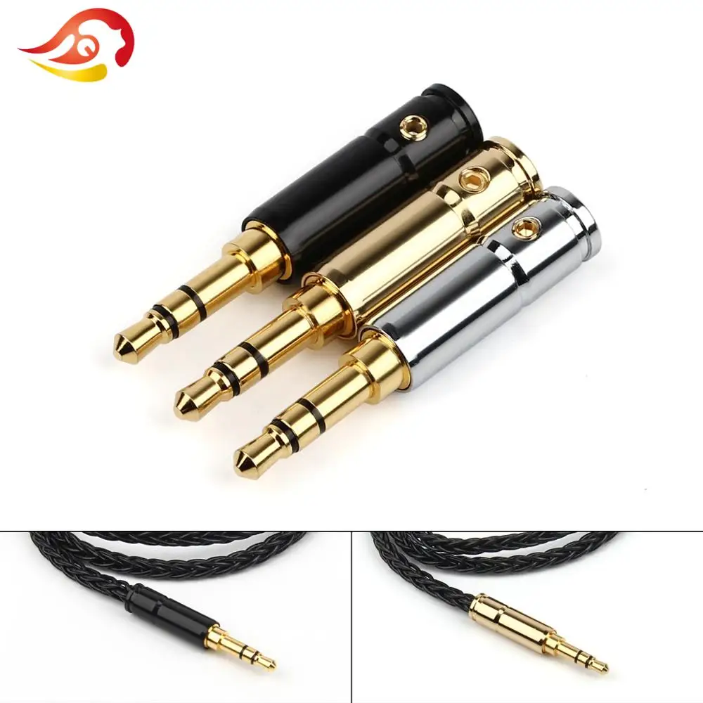 QYFANG 3.5mm Earphone Plug Audio Jack 3 Poles Stereo Headphone Metal Adapter 24K Gold Plated Copper Solder Wire Line Connector