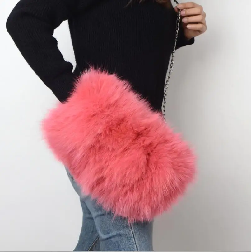 women shoulder bag of real fox fur women feather handbags ladies feather vintage fur bag 2018 new design luxury gray green G18