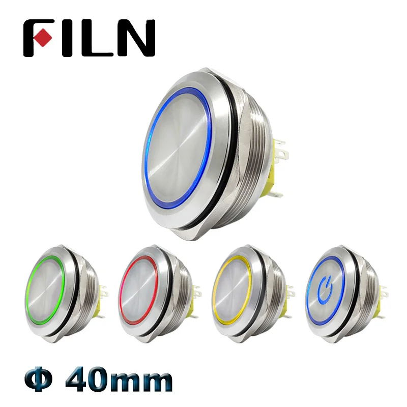 40mm IP67 waterproof metal push button switch with red green bule white yellow led switch pushbutton momentary latching on off