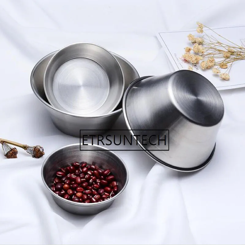 100pcs Stainless Steel Seasoning Dish Plate Round Silvery Sauce Dipping Dish Container Kitchen Picnic Use