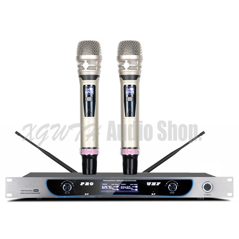 

UHF 2 Channels Handheld Wireless Microphone System Cordless Mic Professional for Karaoke Singing Party Club School