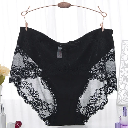 Bragas de talla grande para mujer, ropa interior de cintura alta, bragas de talla grande para mujer, bragas de encaje sexis transparentes de talla grande para mujer 4XL