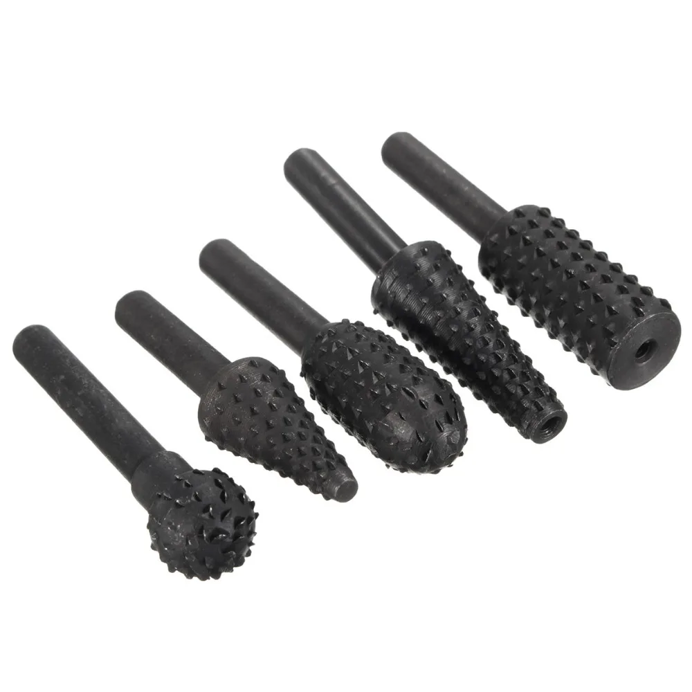 5 pc セットロータリーやすりファイル 1/4 "シャンクバリファイルやすり木工ドリルビット Hss ロータリーファイルウッド掘削彫刻アーティファクトツール