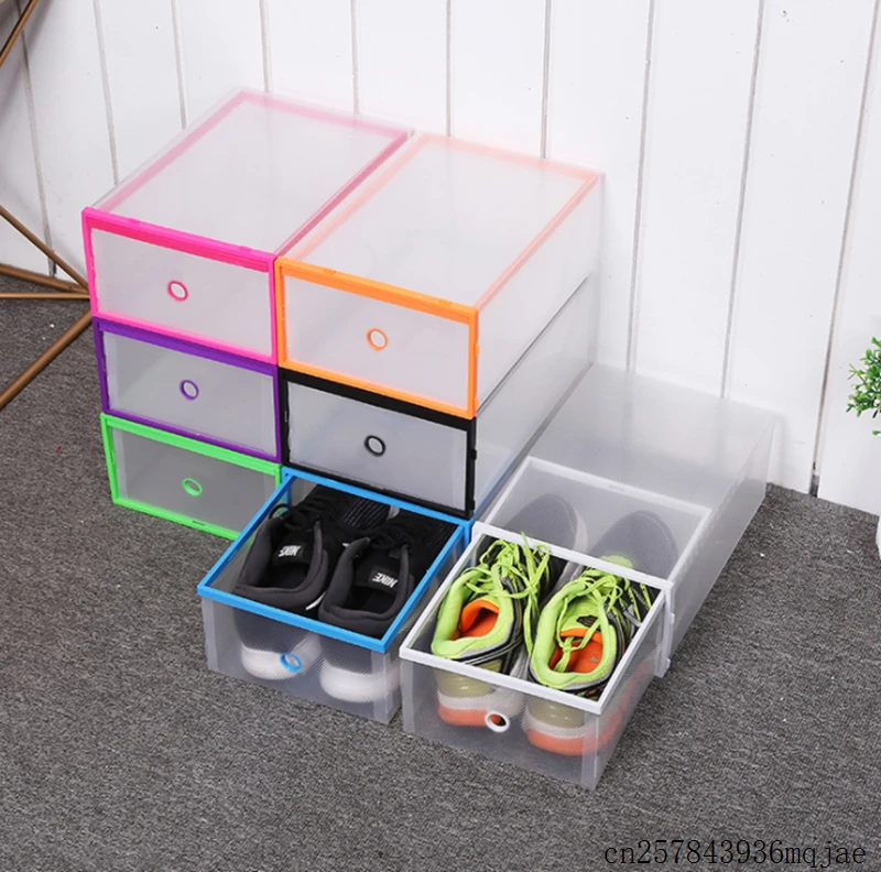 100pcs Transparent Shoe Boxes Thickened Flip Shoes Drawer Case Stackable Box Plastic Storage Box Shoe Storage Organizer