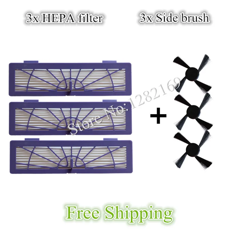 로봇 진공 청소기 부품 액세서리, 로봇 사이드 브러시, 3x HEPA 필터, Neato BotVac M6S6 70e 750 85 80