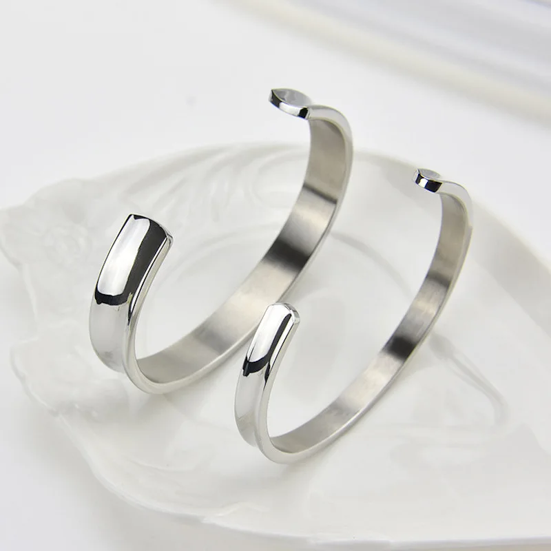 Stainless steel 7mm 10mm width blank DIY Cuff Friendship Rose gold silver color lovers Bangle Couples Bracelet for Men women