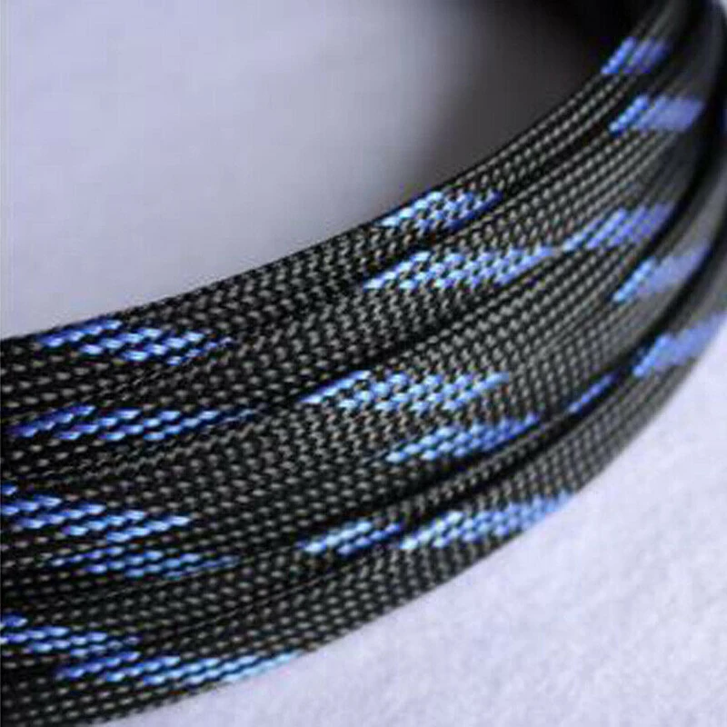 1-50M Cable Sleeves Black & Blue Snakeskin Mesh Wire Protecting Nylon Tight PET Expandable Insulation Sheathing Braided Sleeves