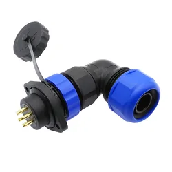 SP20 corrugated pipe waterproof connector 2 hole flange socket 2/3/4/5/6/7/9/12/14Pin IP68 angle connectors 90 degree elbow