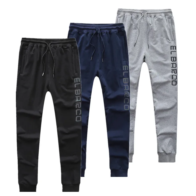 

EL BARCO Cotton Casual Pants Men Discolored Letter Long Skinny Men's Pants Black Blue Grey Male Joggers Sweatpants Soft Trousers